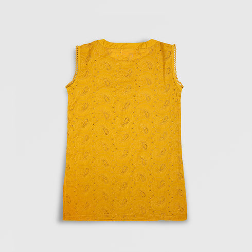 GIRLS EMBROIDERED 2 PCS SET - Mustard